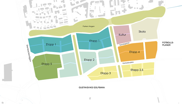 Karta - etappindelning Södra Ladugårdsängen